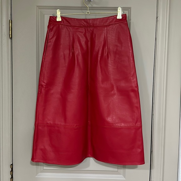 Dauphine Red PU Leather A-Line Skirt, Knee Length, Lined, Pockets ANTHROPOLOGIE - Picture 3 of 12